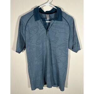 UNRL Golf Short Sleeve Polo Shirt Blue Camo Geometric Performance Men M Athletic